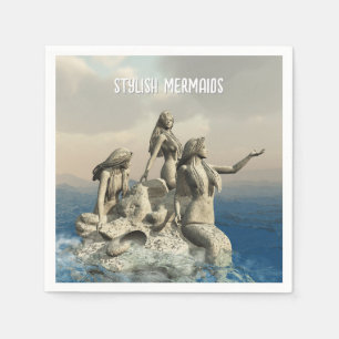 Mermaids statue. Customised Napkin