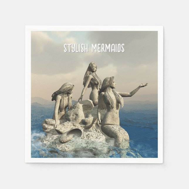 Mermaids statue. Customised Napkin (Front)