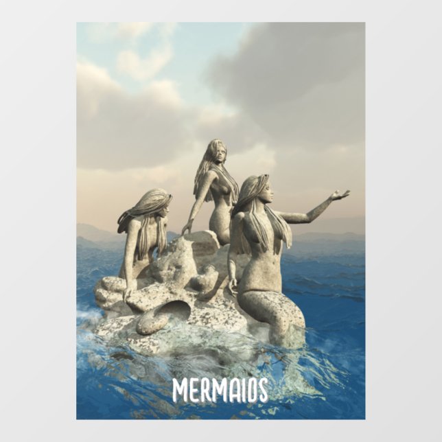 Mermaids statue. Customised Window Cling (Sheet)