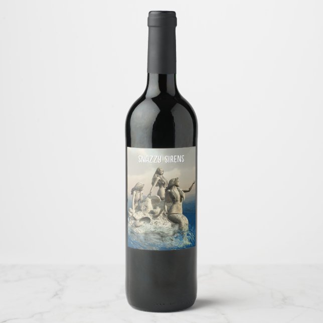 Mermaids statue. Customised Wine Label (Front)