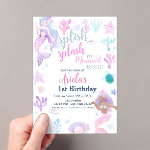 Mermaids Summer Pool Birthday Party Acrylic Invitations