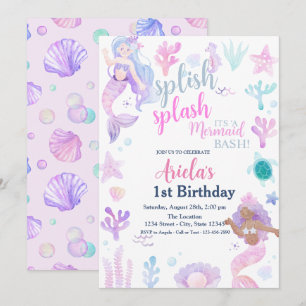 Mermaids Summer Pool Birthday Party Invitation