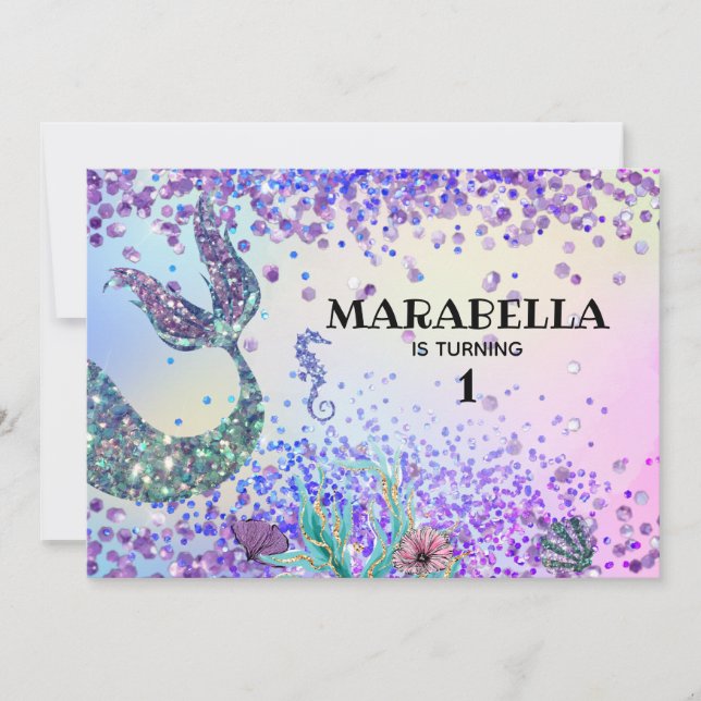 *~* Mermaid's Tail Rainbow Girl Birthday Invitation (Front)