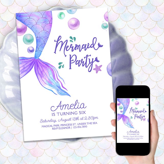 Mermaids Tail Under the Sea Birthday Party Invitation (Creator Uploaded)