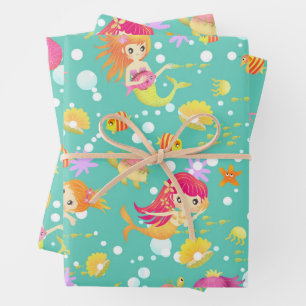 Mermaids Teal Wrapping Paper Sheet