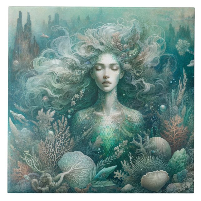 Mermaid's Tranquil Domain - Ceramic Tile (Front)