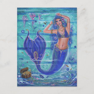 Mermaids treasure art by Renee Lavoie Holiday Postcard
