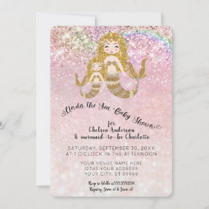 Mermaids Under the Sea Glitter Baby Girl Shower Invitation