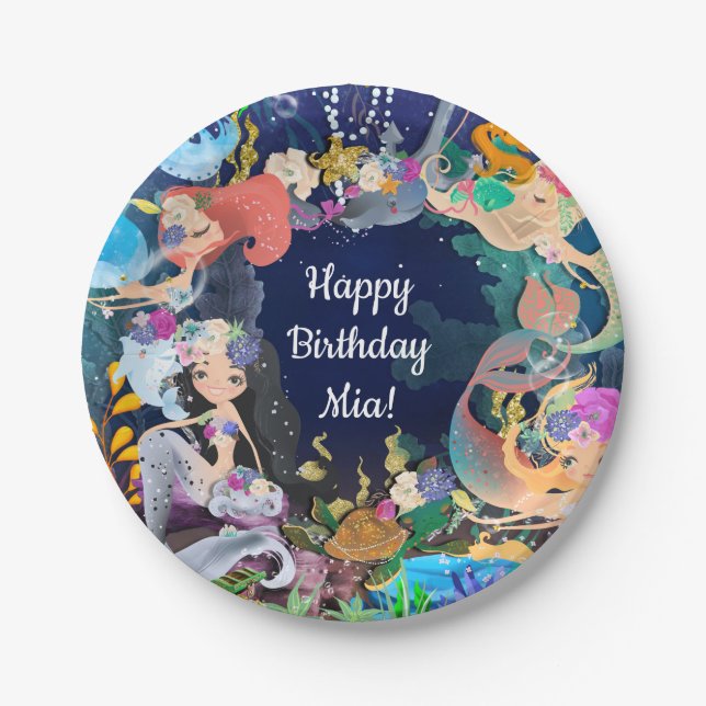 Mermaids Under the Sea Mermaid Bash Birthday Party Paper Plate (Front)