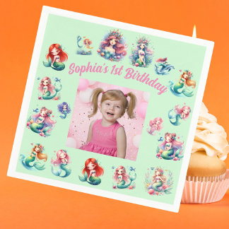 Mermaids Under the Sea Photo Kids Birthday Party Napkin