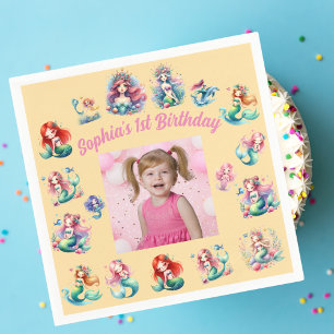 Mermaids Under the Sea Photo Kids Birthday Party Napkin