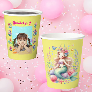 Mermaids Under the Sea Photo Kids Birthday Party Paper Cups