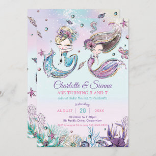 Mermaids Under the Sea Twins Sisters Birthday Invi Invitation