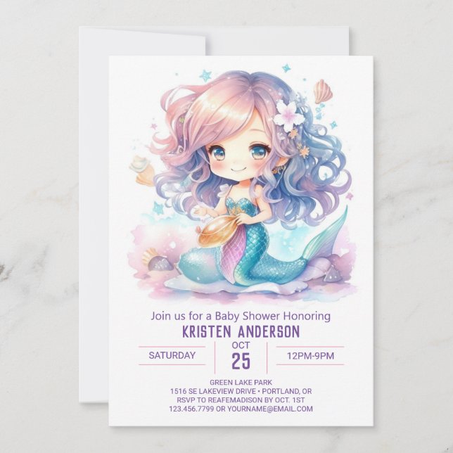Mermaid's Underwater Wonderland Baby Shower Invitation (Front)