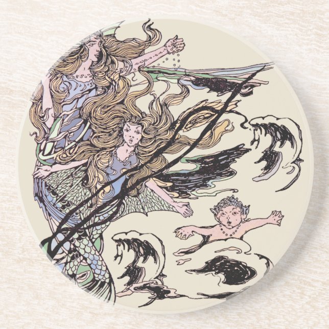 Mermaids Vintage Victorian Illustration Coaster (Front)