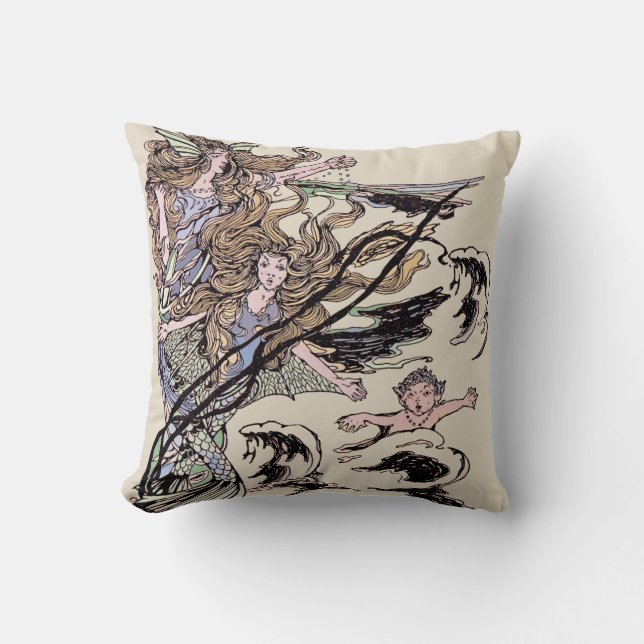 Mermaids Vintage Victorian Illustration Cushion (Front)