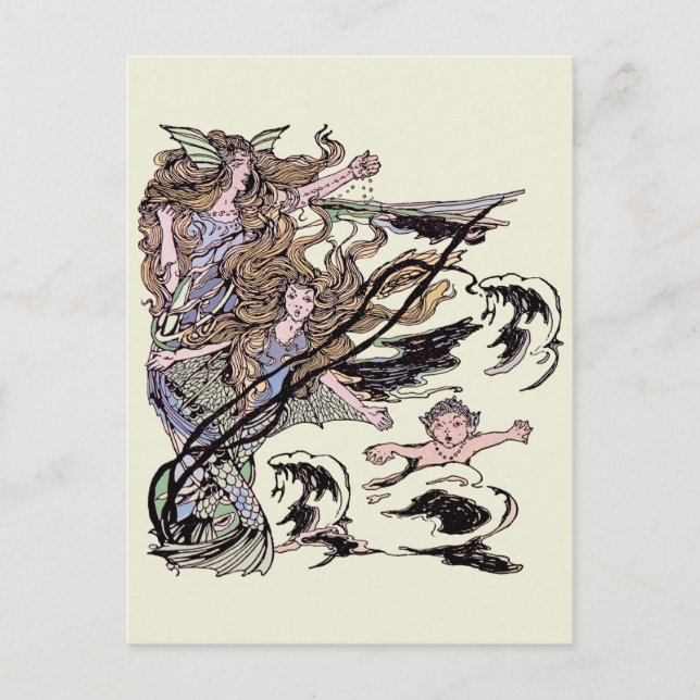 Mermaids Vintage Victorian Illustration Postcard (Front)