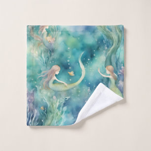 Mermaids watercolor art bath towel set