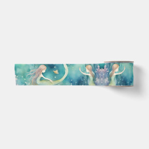 Mermaids watercolor art  satin ribbon