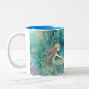 Mermaids watercolor art Two-Tone coffee mug