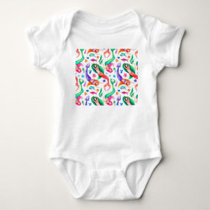 Mermaids Watercolor: Seamless Oceanic Pattern Baby Bodysuit