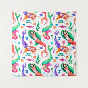 Mermaids Watercolor: Seamless Oceanic Pattern Tapestry