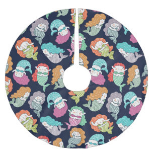 Mermaids: whimsical seamless pattern. brushed polyester tree skirt