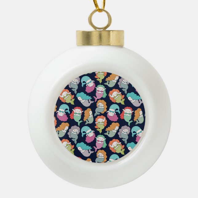 Mermaids: whimsical seamless pattern. ceramic ball christmas ornament (Front)