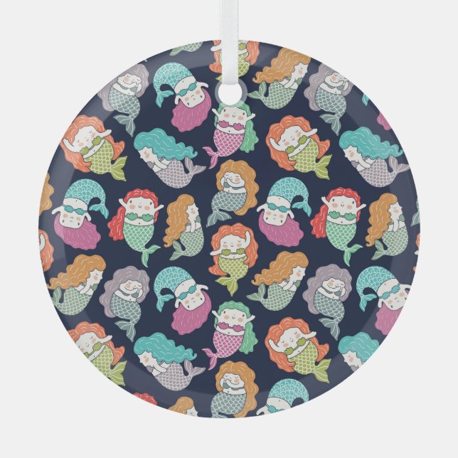 Mermaids: whimsical seamless pattern. glass tree decoration (Front)