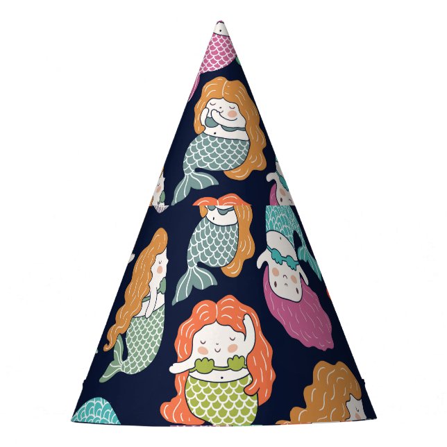 Mermaids: whimsical seamless pattern. party hat (Front)