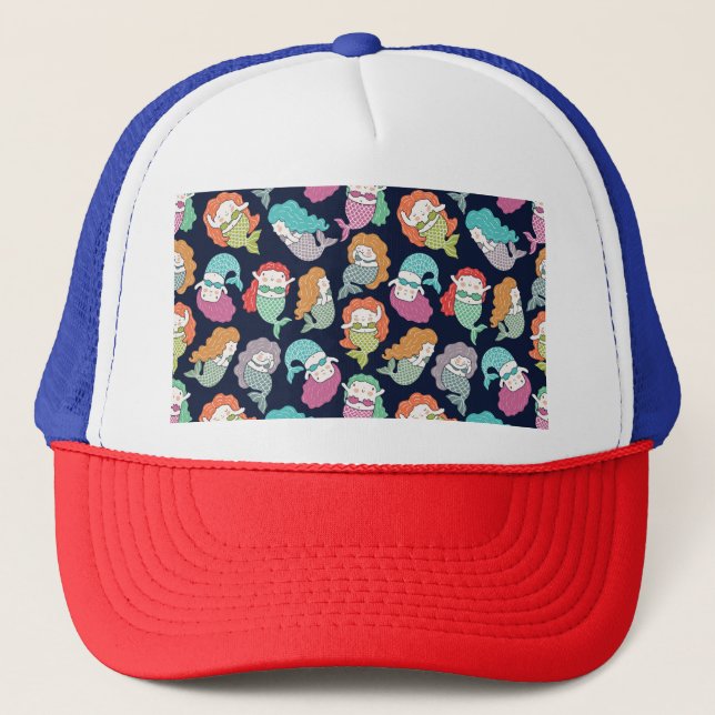 Mermaids: whimsical seamless pattern. trucker hat (Front)