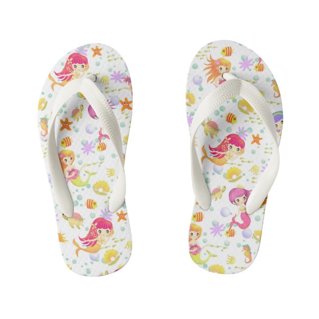 Mermaids White Kid's Flip Flops (Footbed)