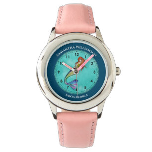 Mermaids with Long Wavy Hair Turquoise Circle Watch