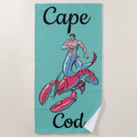 Merman Riding Lobster Beach Towel