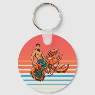 Merman Riding Lobster Button Key Ring