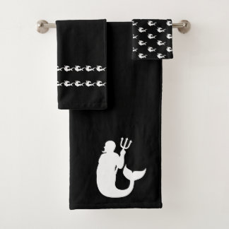 Merman sharks Bathroom Black and white towel set