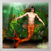 Merman Swimming Poster