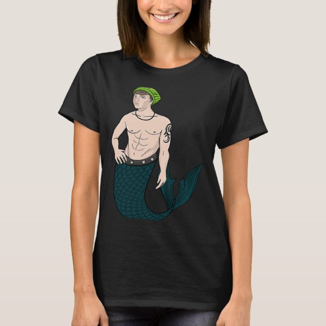 Merman Tattooed Majestic Mermen Boy Mermaid Swimme T-Shirt (Front)