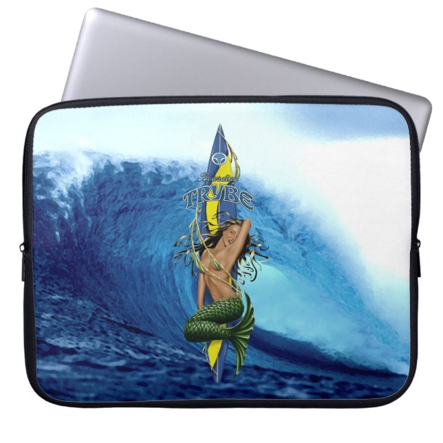 MerMarilyn Mermaid Surfboard Tropical Wave Laptop Sleeve (Front)