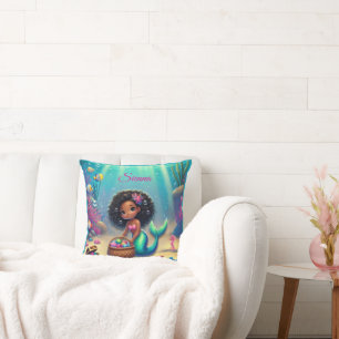 Mermazing Black/Mixed Heritage Throw Pillow