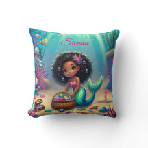 Mermazing Black/Mixed Heritage Throw Pillow