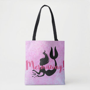 Mermazing Mermaid SIlhouette  Pink Textured Tote Bag