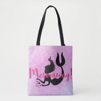 Mermazing Mermaid SIlhouette Pink Textured Tote Bag