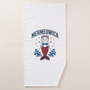 Mermeowica Patriotic Cat Mermaid Shirt Design_1 Bath Towel