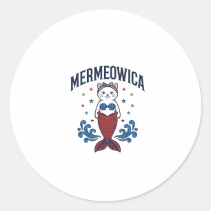 Mermeowica Patriotic Cat Mermaid Shirt Design_1 Classic Round Sticker