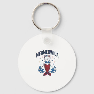 Mermeowica Patriotic Cat Mermaid Shirt Design_1 Key Ring