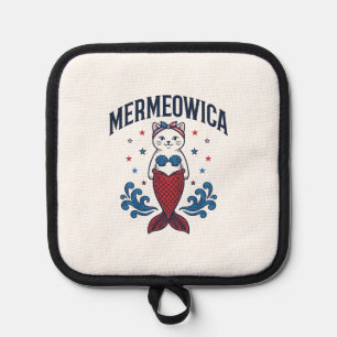 Mermeowica Patriotic Cat Mermaid Shirt Design_1 Pot Holder