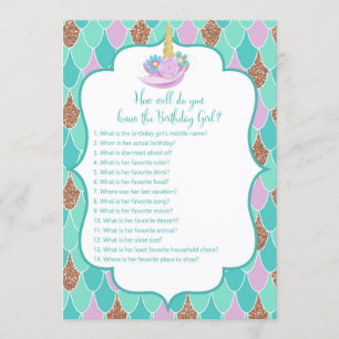 Mermicorn Birthday Girl Game 5x7" Size Invitation
