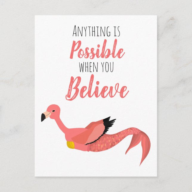 Mermingo: Mermaid-Flamingo & Inspirational Quote Postcard (Front)
