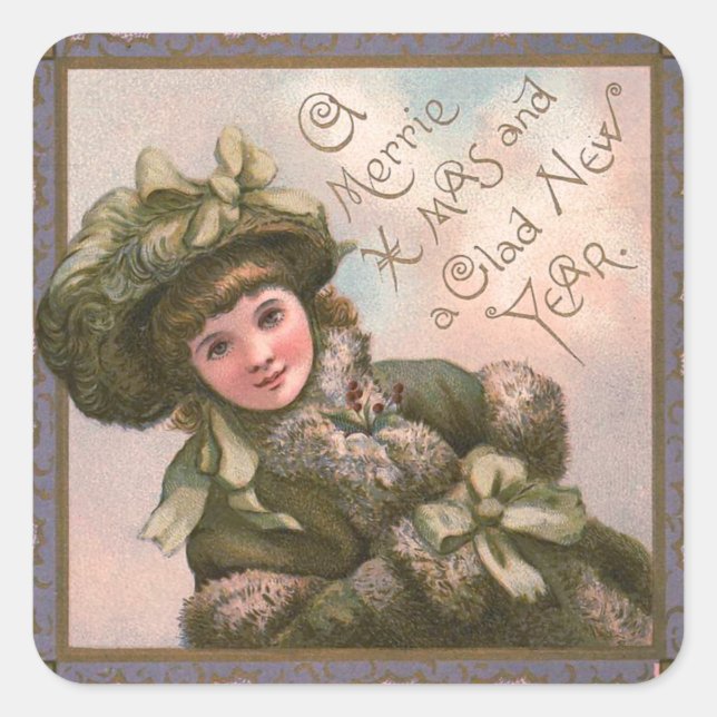 " Merrie Christmas" Vintage Square Sticker (Front)